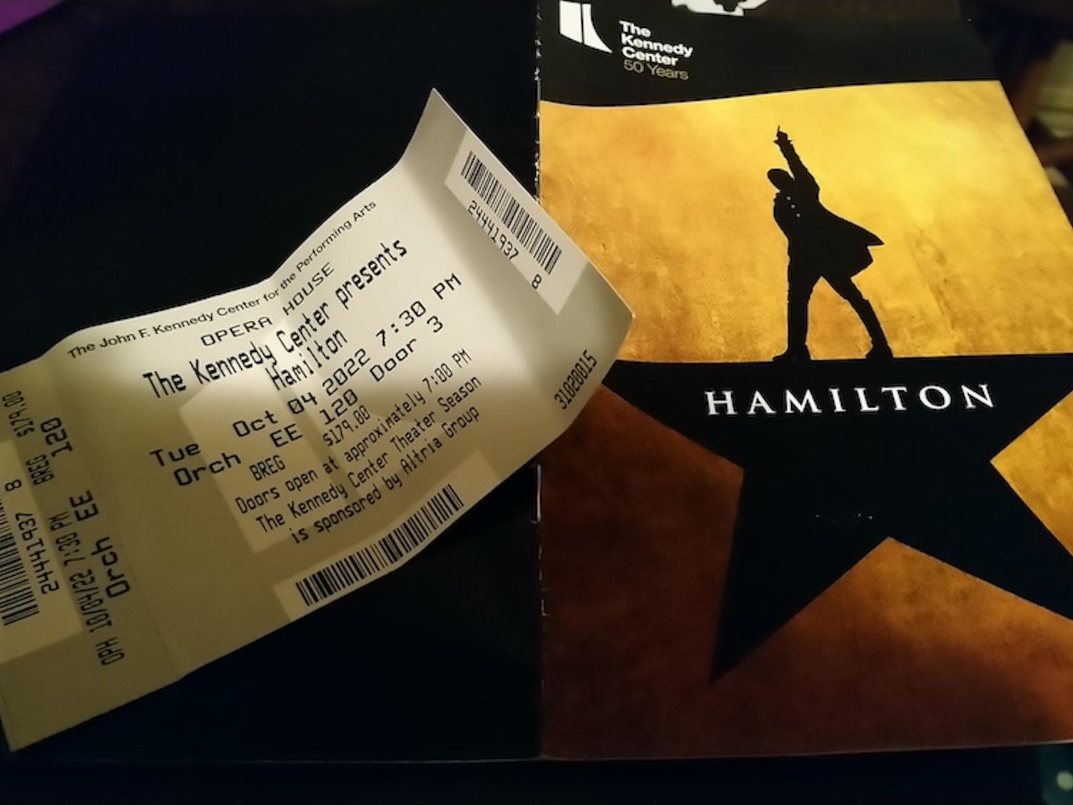 A programme and ticket for the show Hamilton