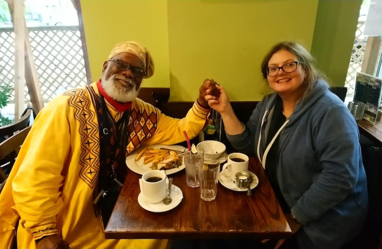 Naomi Wilds and Baba C share food and drink