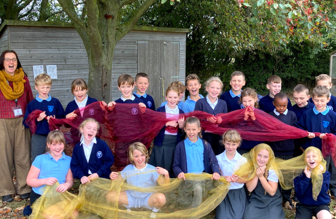 Children from St Peter's Dunston with storyteller Pyn Shockman.