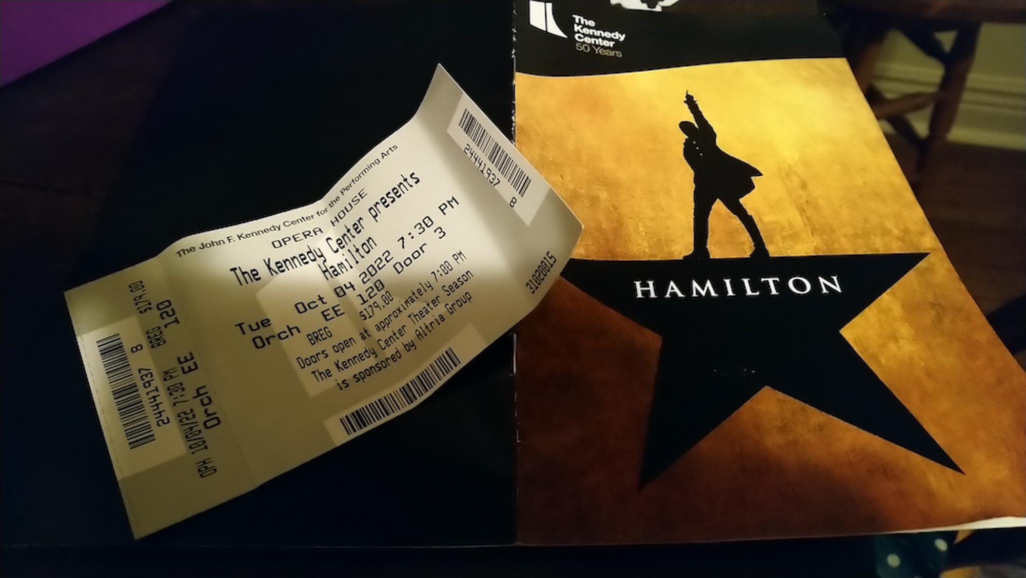 A programme and ticket for the show Hamilton